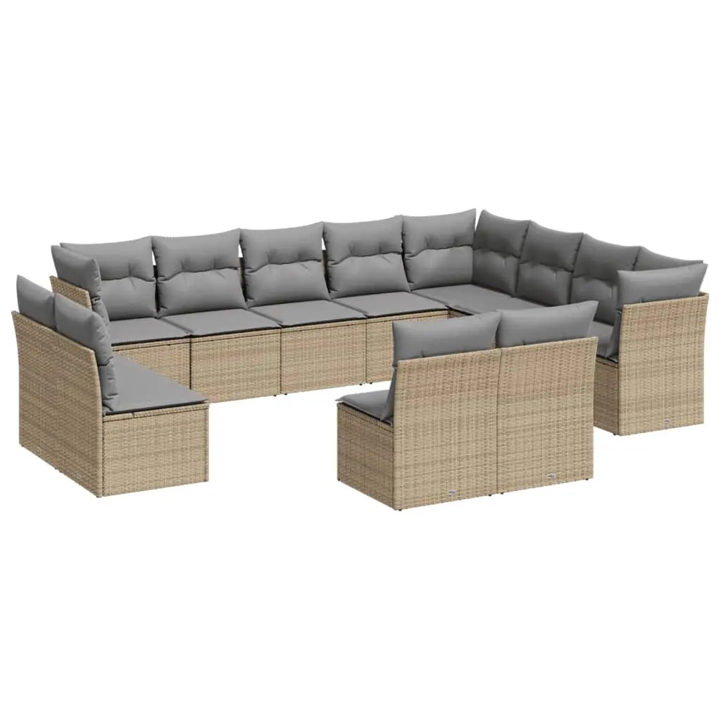 Garden Sofa Set 12 Piece Outdoor Furniture Patio Beige Poly Rattan Modular