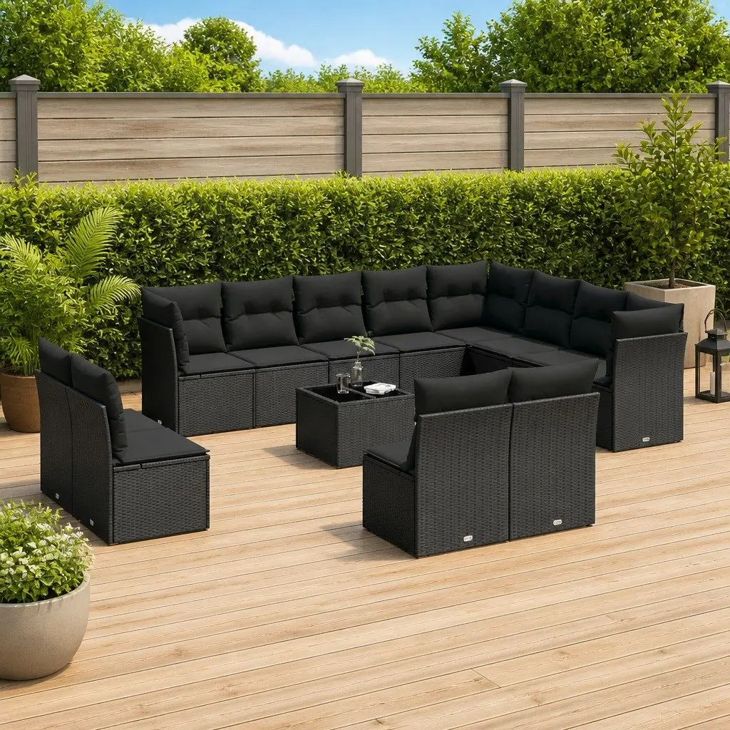 Garden Sofa Set 13 Piece Modular Outdoor Furniture Black PE Rattan Patio Seating