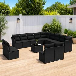 Comfortable 14 Piece Black Outdoor Sofa Set