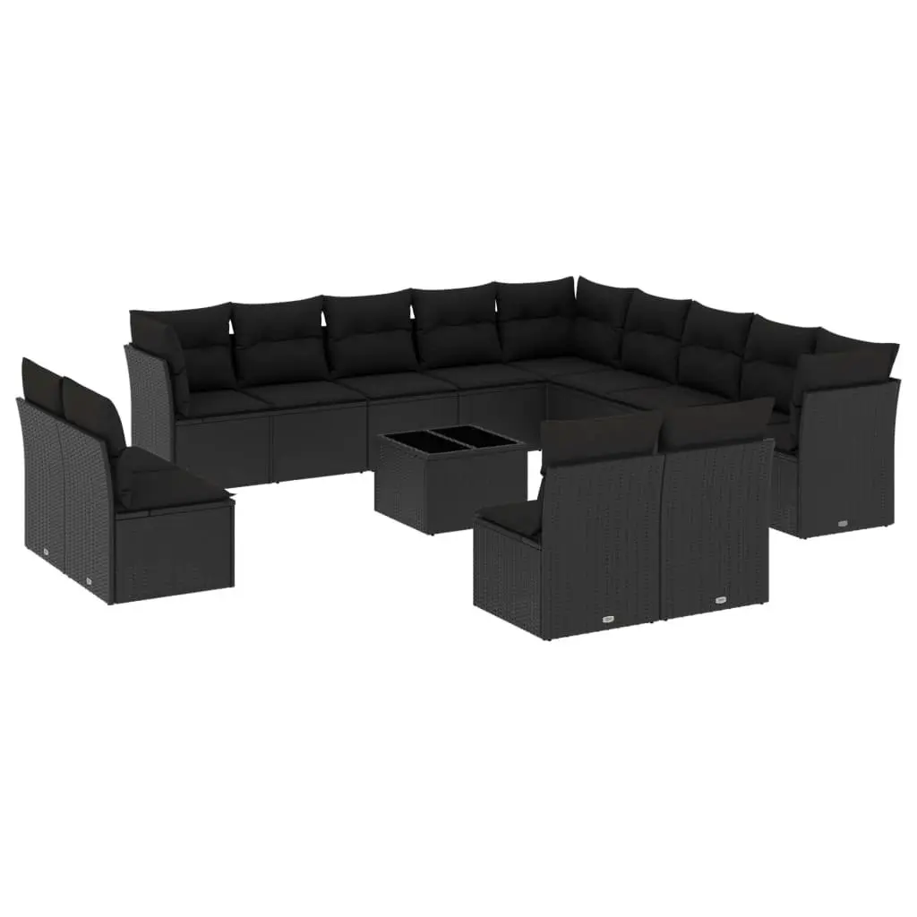 Garden Sofa Set 14 Piece Outdoor Furniture Black Poly Rattan Modular Patio