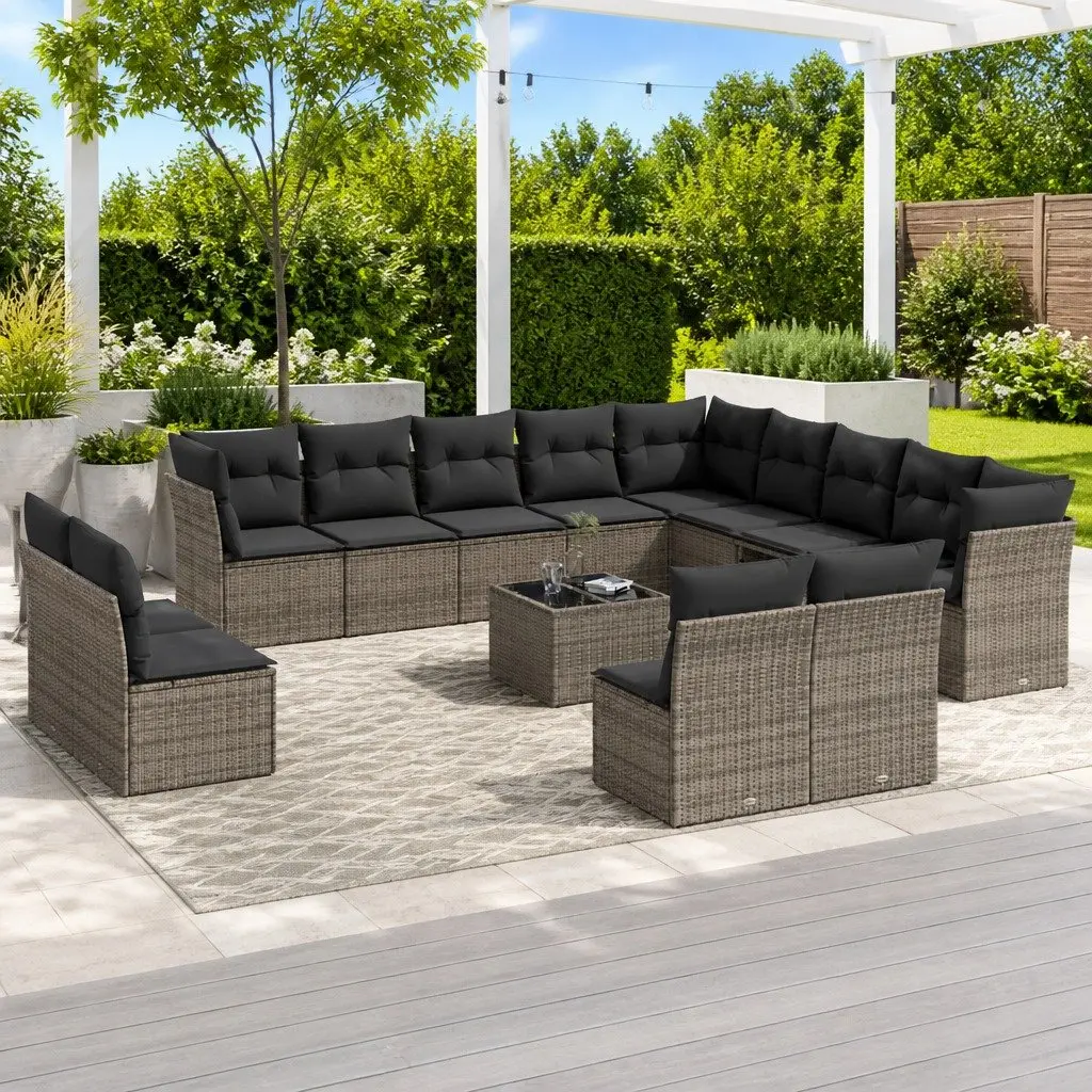 Garden Sofa Set 14 Piece Outdoor Furniture Modular Grey PE Rattan