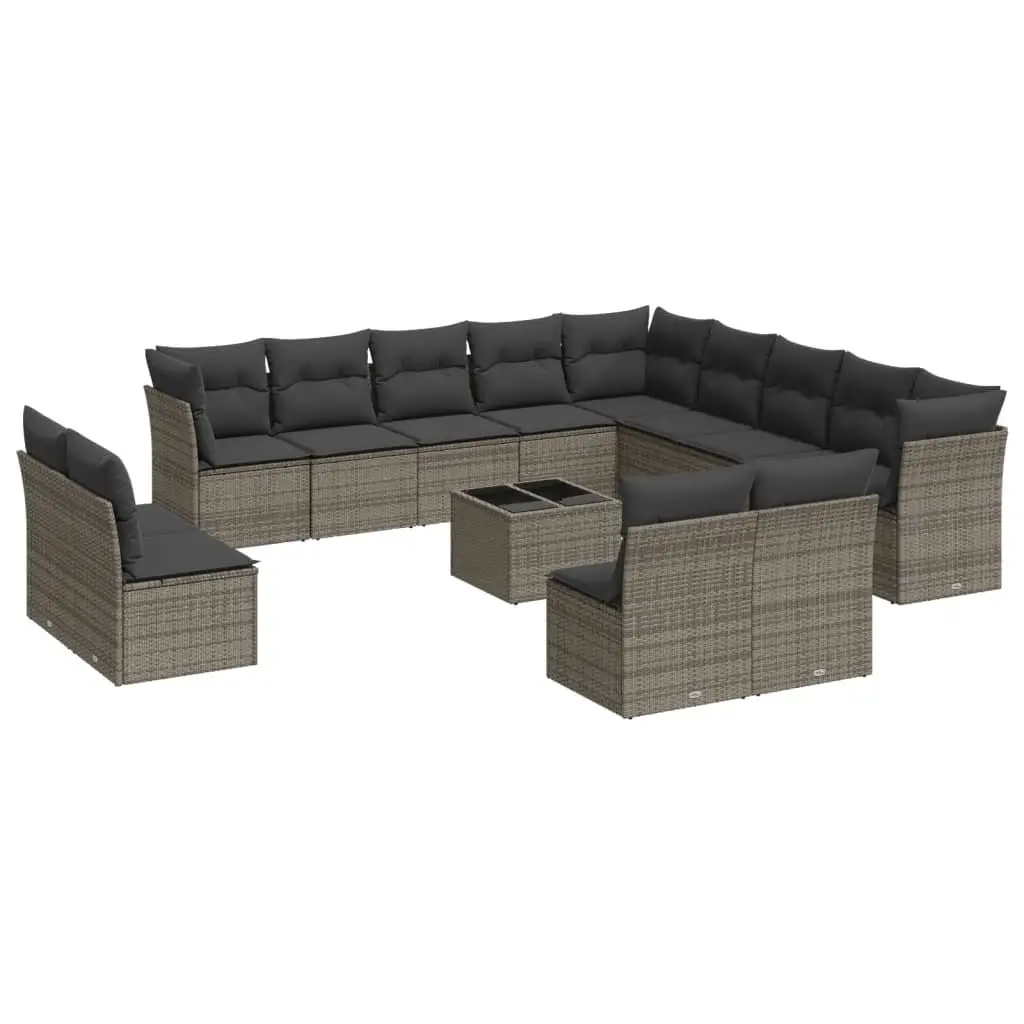 Garden Sofa Set 14 Piece Outdoor Furniture Modular Grey PE Rattan