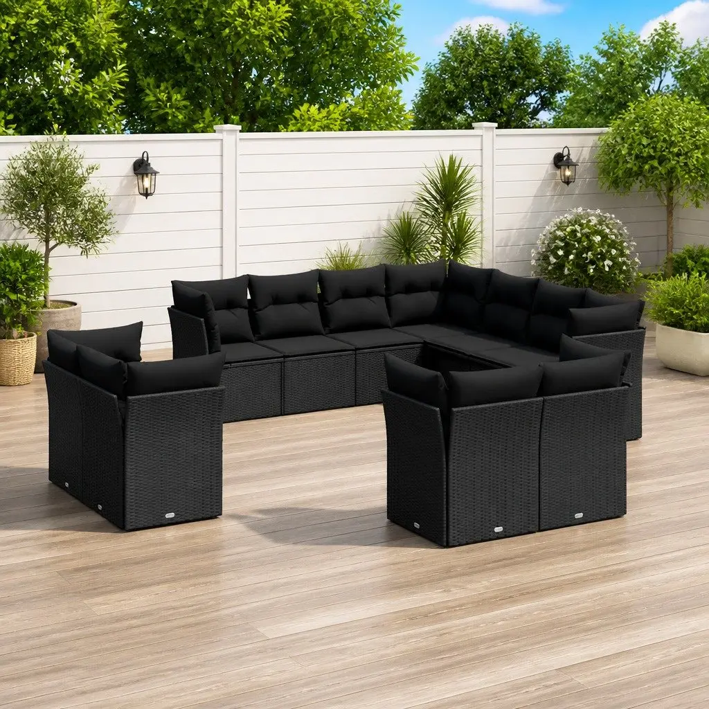 Garden Sofa Set 11 Piece Outdoor Furniture Modular Black PE Rattan