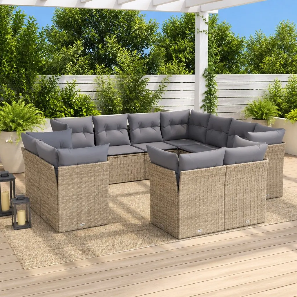 Garden Sofa Set 11 Piece Outdoor Furniture Modular Beige Poly Rattan