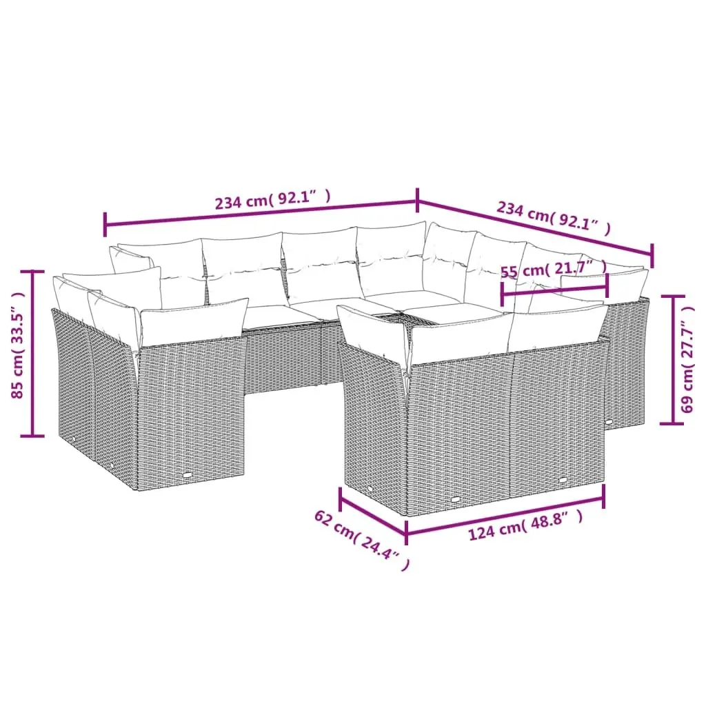Garden Sofa Set 11 Piece Outdoor Furniture Modular Beige Poly Rattan