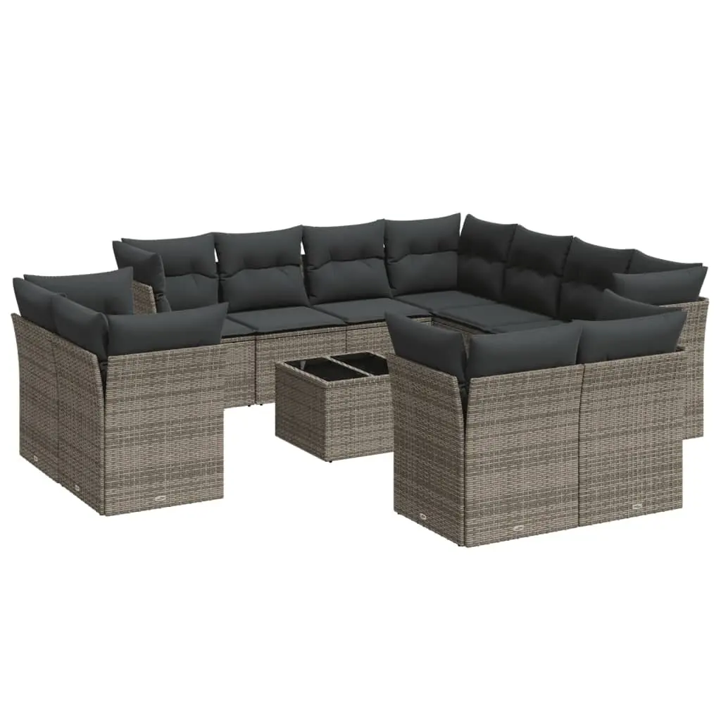 Garden Sofa Set 12 Piece Outdoor Furniture Patio Grey Poly Rattan with Cushions