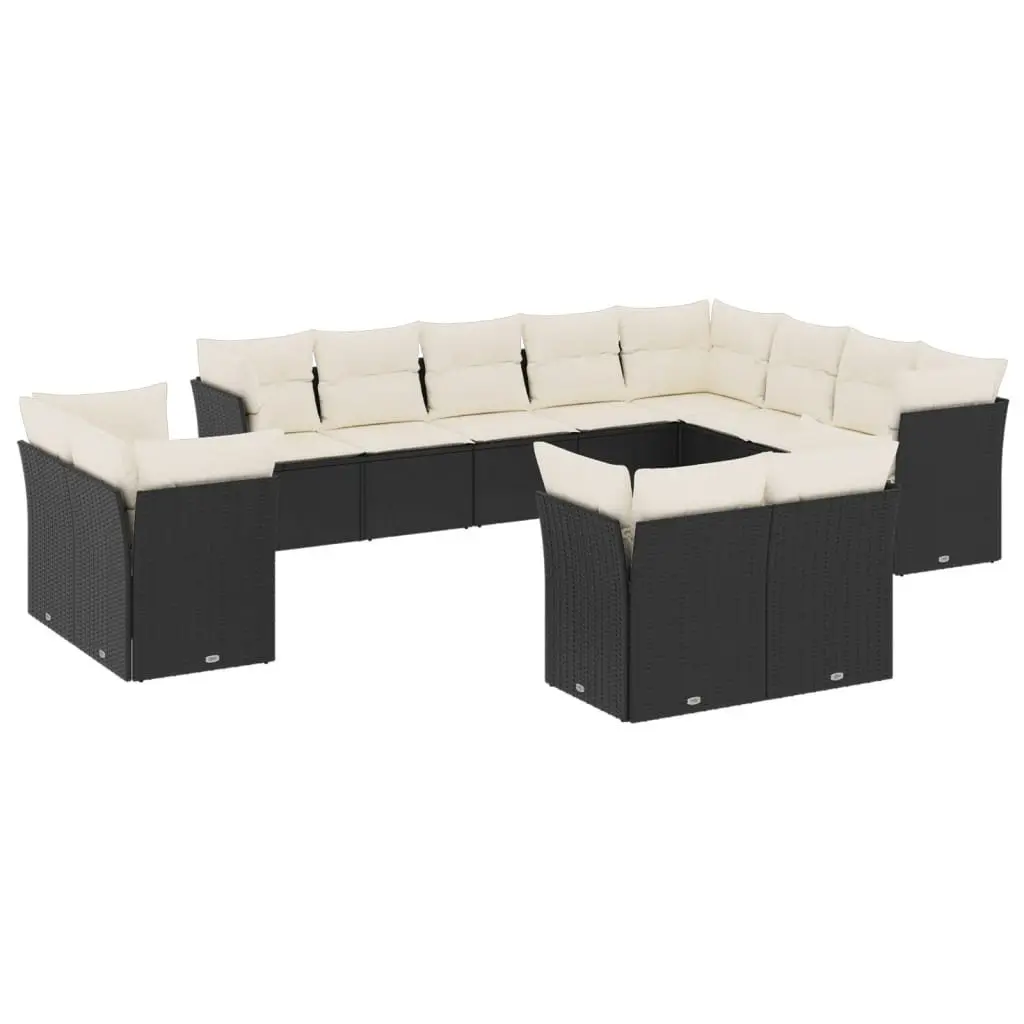 Garden Sofa Set 12 Piece Outdoor Furniture Patio Black Poly Rattan Modular