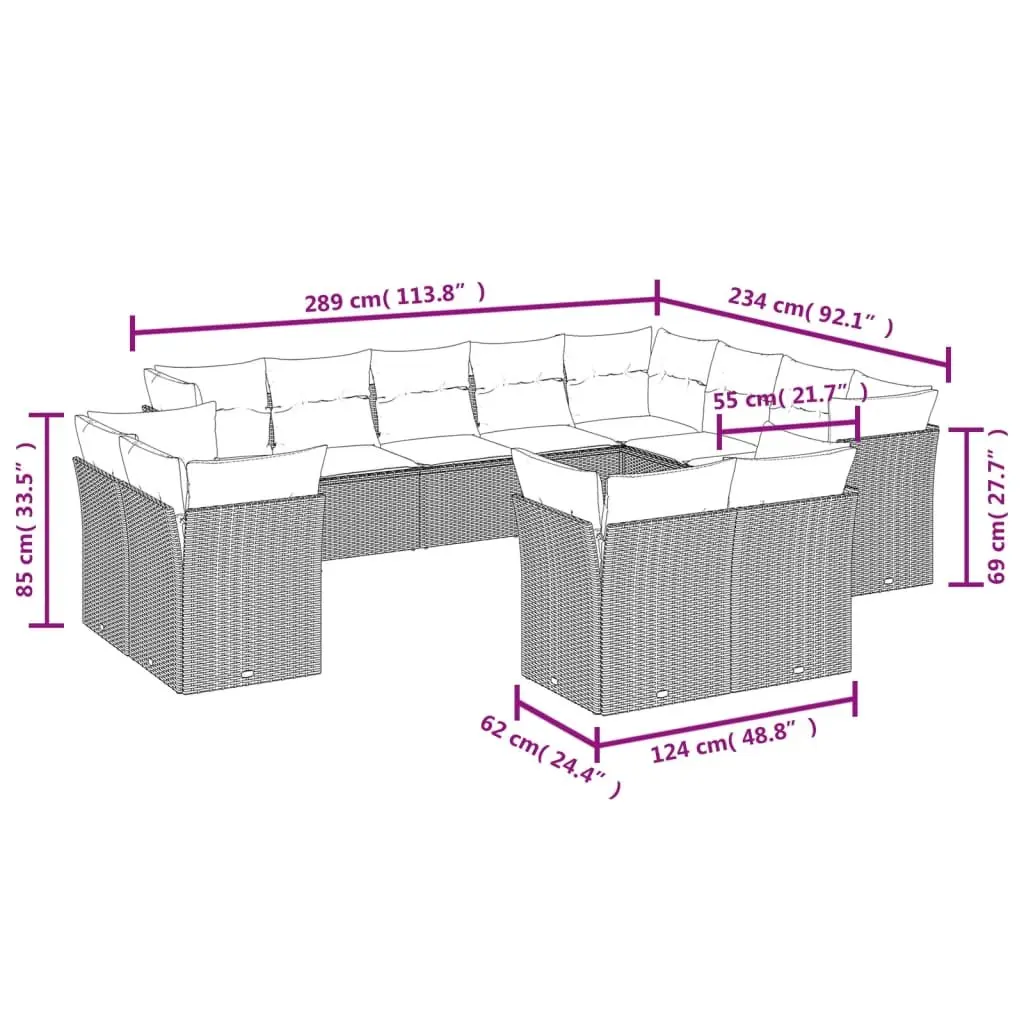 Modular Garden Sofa Set 12 Piece Outdoor Furniture PE Rattan Beige