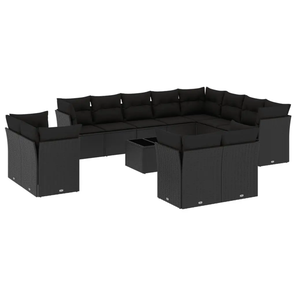 Garden Sofa Set 13 Piece Outdoor Furniture Black Poly Rattan Patio Sectional
