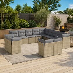 Outdoor Garden Sofa Set 13 Piece Poly Rattan Patio Furniture with Cushions Beige