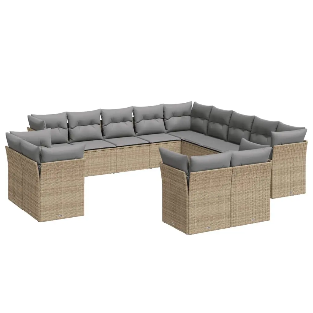 Garden Sofa Set 13 Piece Outdoor Patio Furniture Modular Poly Rattan Beige