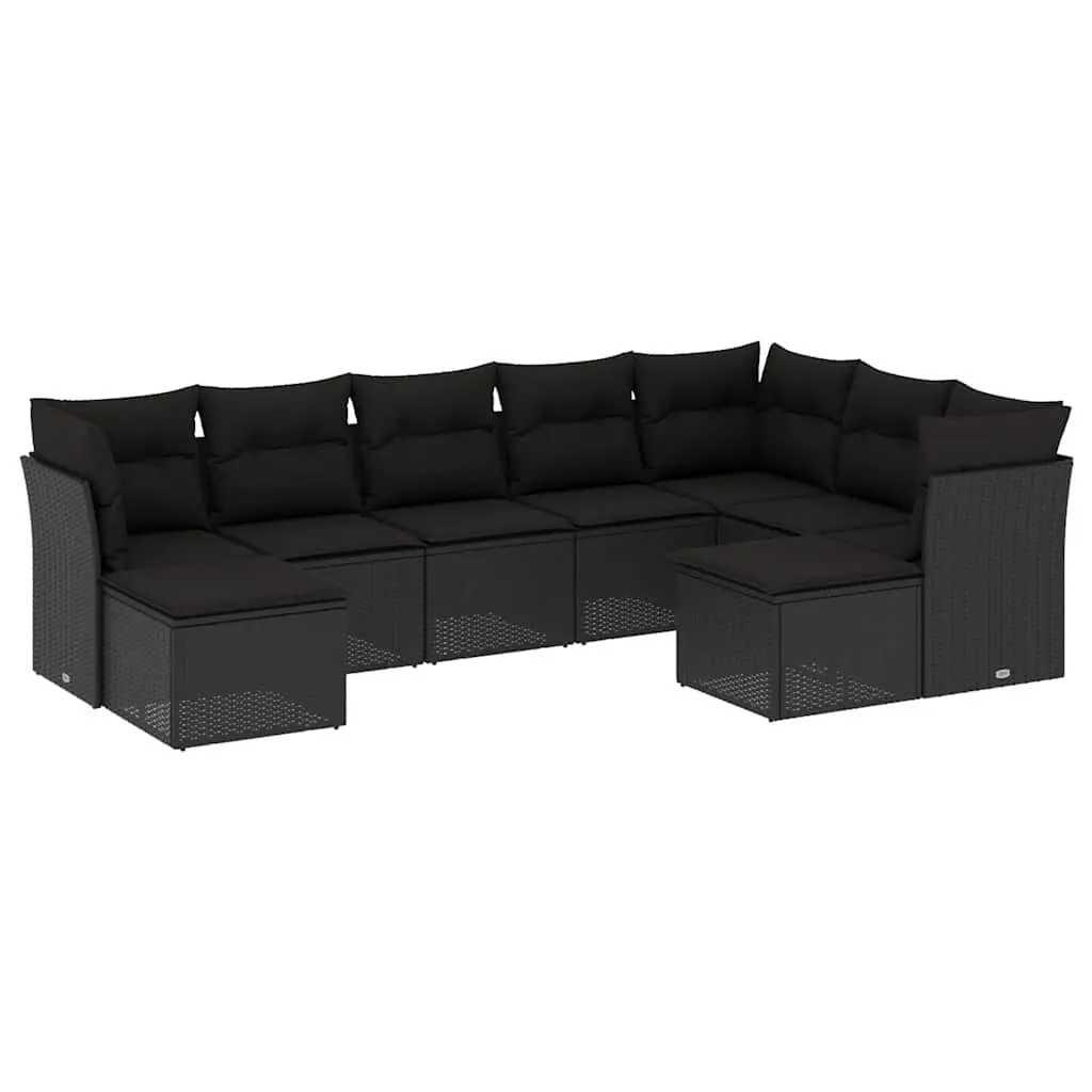Garden Sofa Set Modular Outdoor Furniture 9 Piece Black Poly Rattan