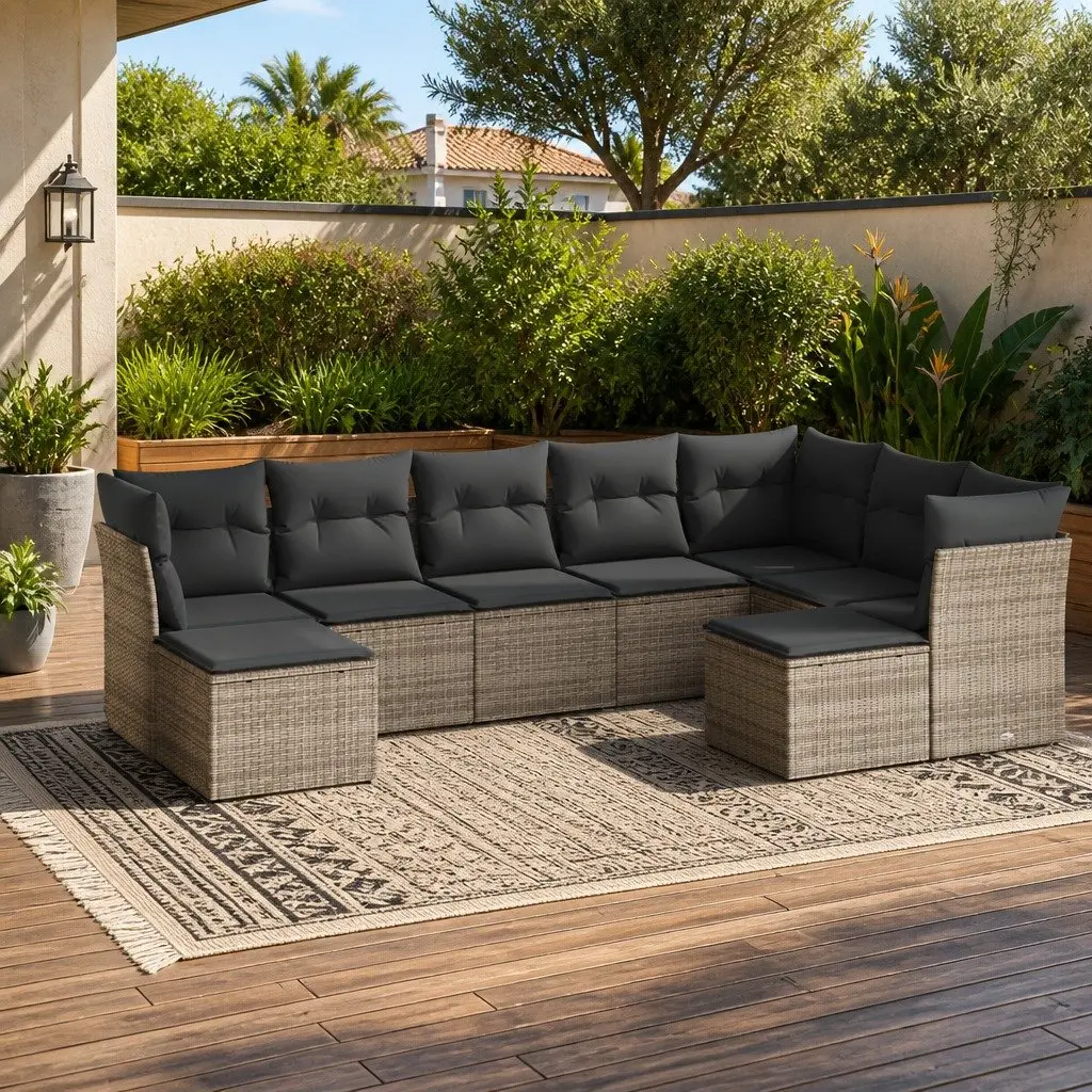 Garden Sofa Set 9 Piece Outdoor Furniture Patio Seating Grey Poly Rattan Modular