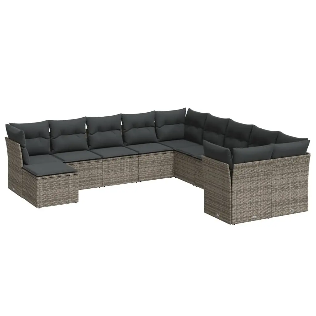 Garden Sofa Set 11 Piece Outdoor Patio Furniture Grey Poly Rattan Modular