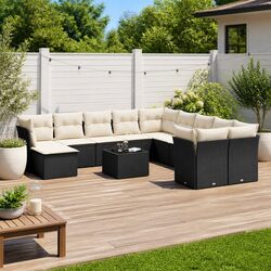 12-Piece Black Poly Rattan Sofa Set for Comfort