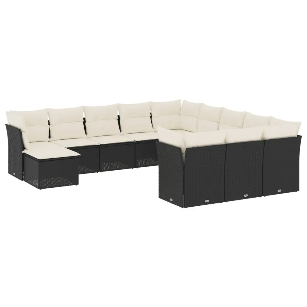 12 Piece Outdoor Garden Sofa Set Storage Black Poly Rattan Patio Furniture