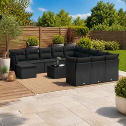 Comfortable 13 Piece Black Rattan Sofa Set