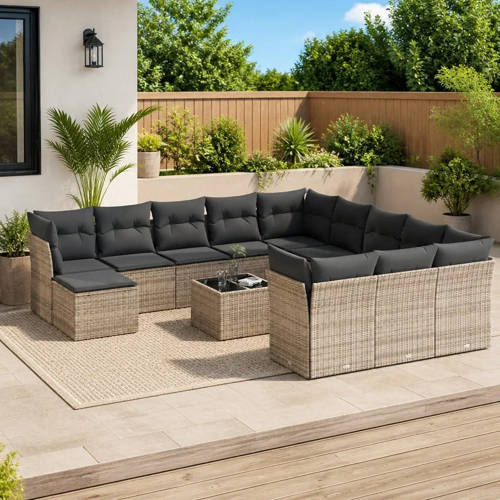 Garden Sofa Set 13 Piece Outdoor Furniture Modular Grey Poly Rattan with Cushions