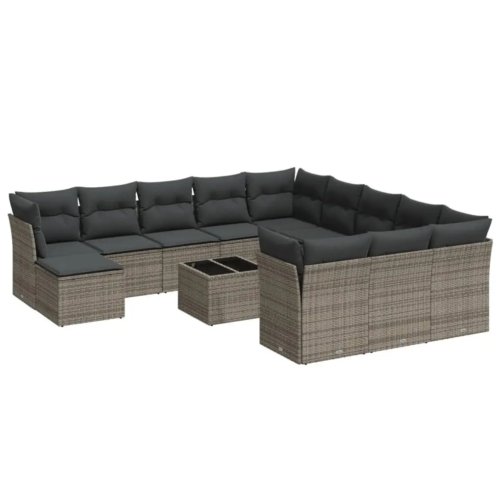Garden Sofa Set 13 Piece Outdoor Furniture Modular Grey Poly Rattan with Cushions