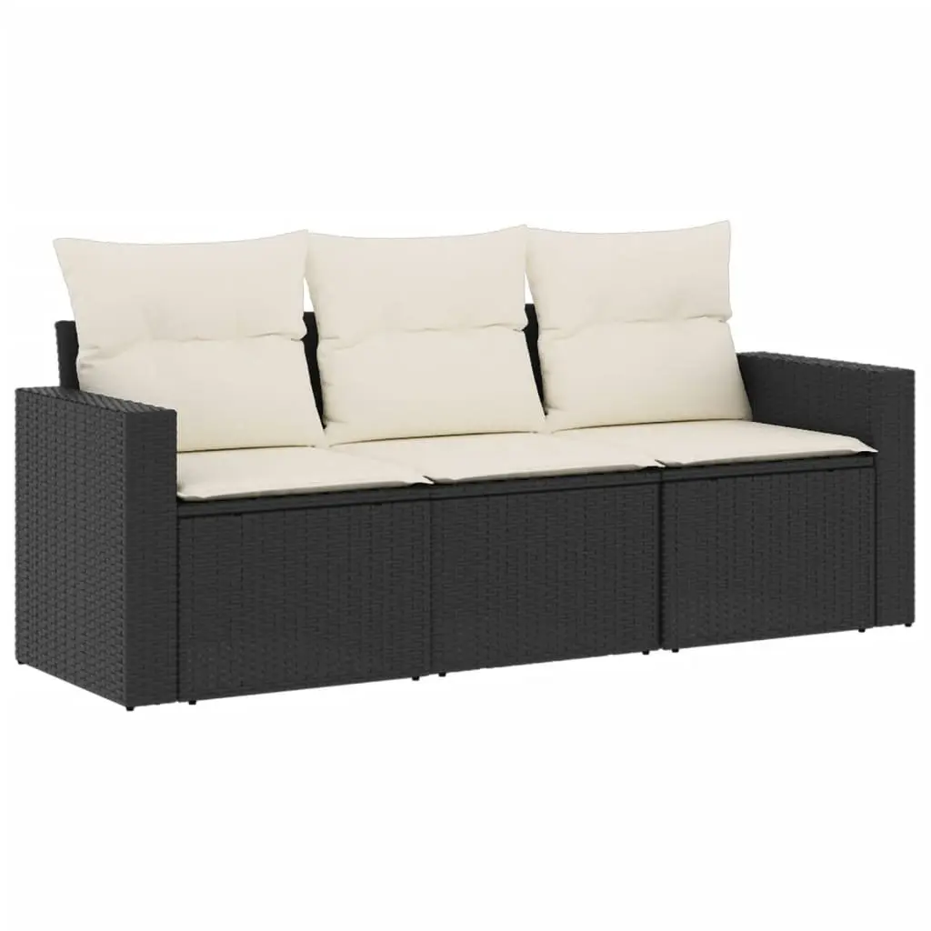 Outdoor Sectional Sofa Set 3 Piece Black Poly Rattan Garden Furniture with