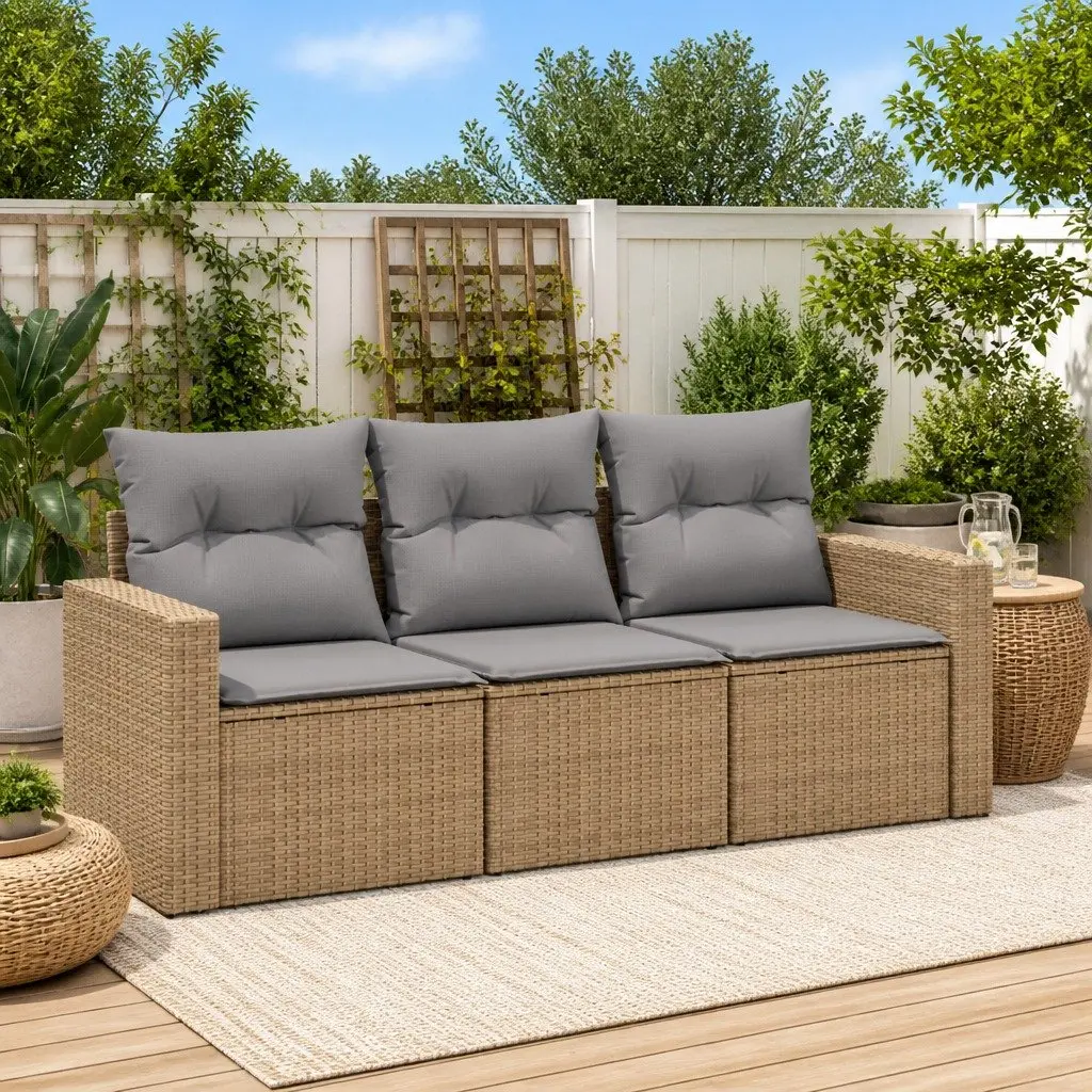 3 Piece Outdoor Sectional Sofa Set Beige Poly Rattan Garden Furniture