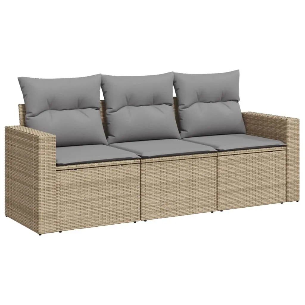 3 Piece Outdoor Sectional Sofa Set Beige Poly Rattan Garden Furniture