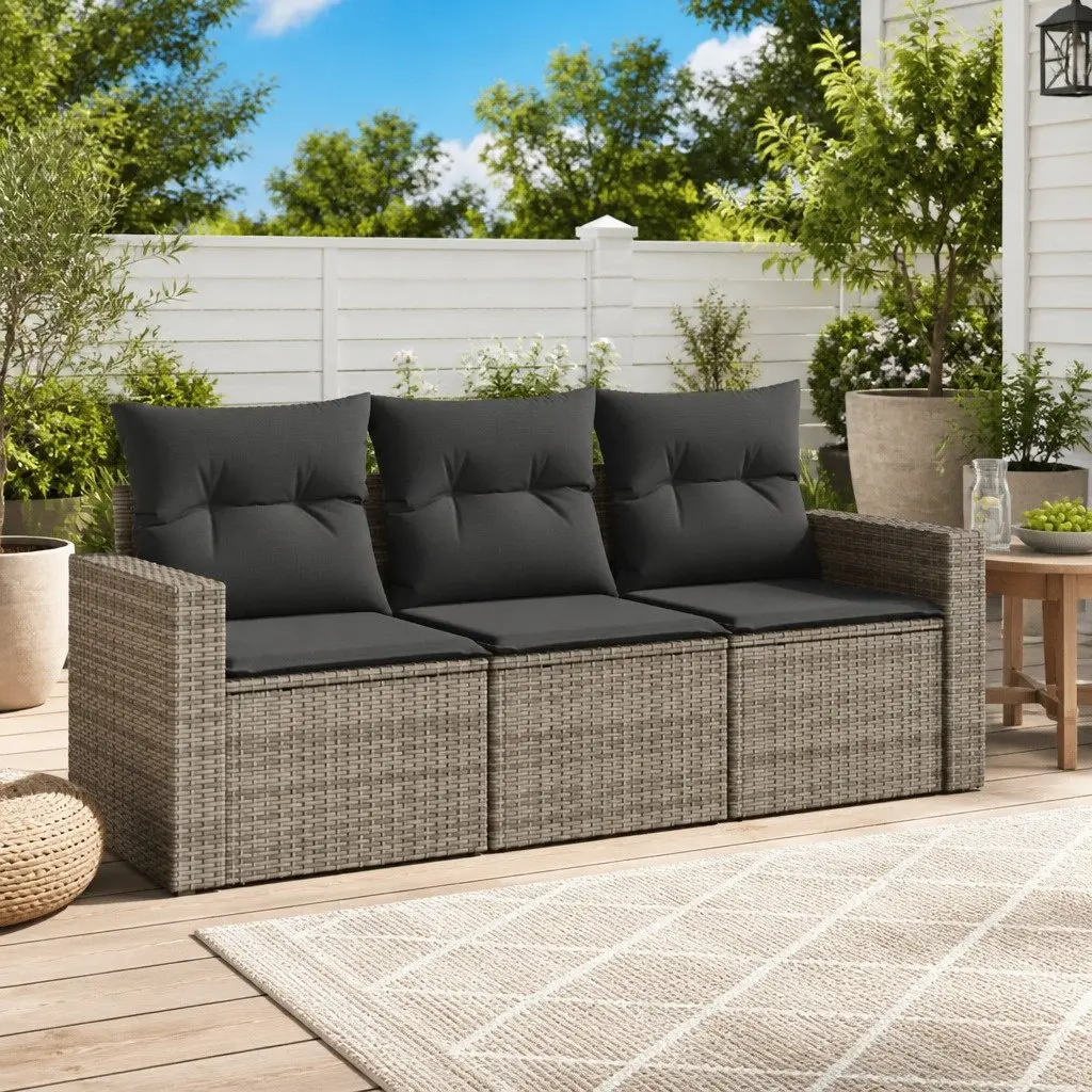 3 Piece Garden Sofa Set Modular Storage Grey PE Rattan Patio Furniture