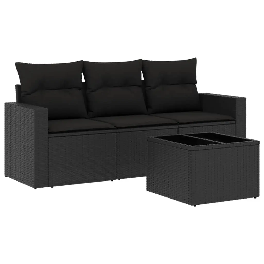 4-Piece Black Rattan Sofa Set