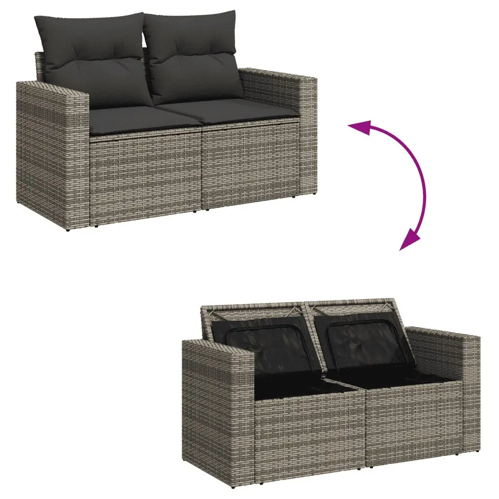 4 Piece Garden Sofa Set with Cushions Grey Outdoor Sectional Rattan Furniture