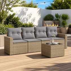 Outdoor Sectional Sofa Set 5 Piece Garden Furniture with Storage Cushions Beige