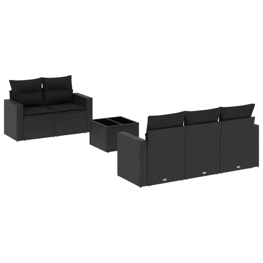 6 Piece Outdoor Garden Sofa Set Black Poly Rattan Sectional Furniture
