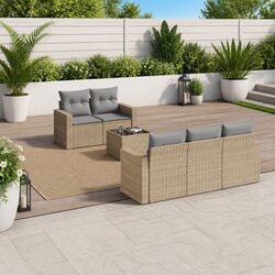 6 Piece Beige Sectional Sofa Set for Outdoor Living