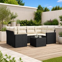7-Piece Comfortable Black Sectional Outdoor Sofa Set