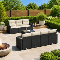 Comfortable 8 Piece Black Outdoor Sectional Sofa Set