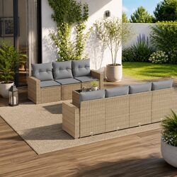 8 Piece Outdoor Garden Sectional Sofa Set with Cushions Storage Beige Poly