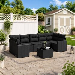Reliable 8-Piece Black Sofa Set for Outdoor Relaxation