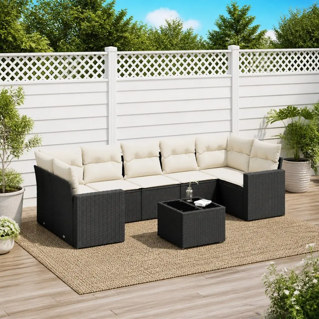 8 Piece Outdoor Sectional Sofa Set Black Poly Rattan Garden Furniture