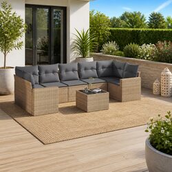 Comfortable 8 Piece Beige Sectional Sofa Set for Outdoors