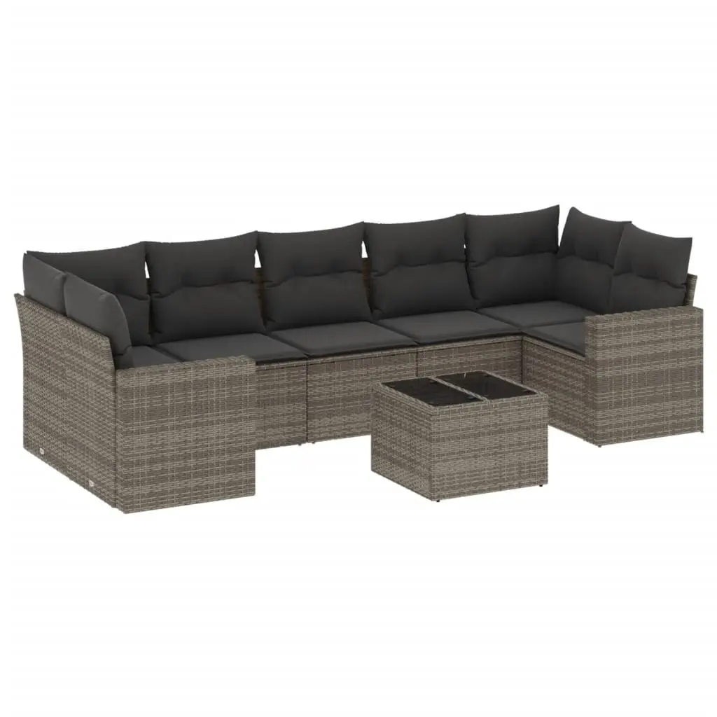 Garden Sectional Sofa Set 8 Piece Outdoor Seating Grey Poly Rattan with Storage