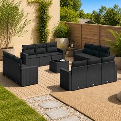 Comforting 13-Piece Black Outdoor Sectional Sofa Set