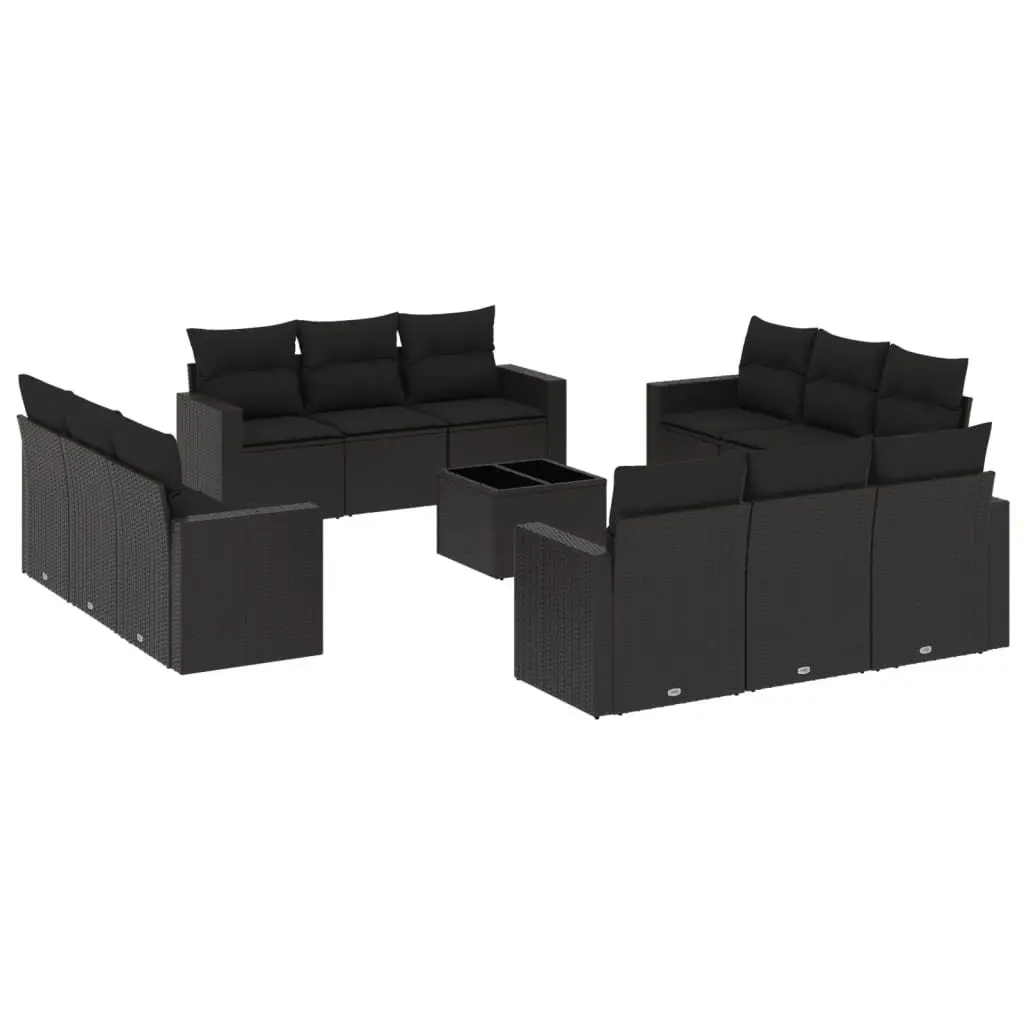 13-Piece Black Outdoor Sectional Sofa Set with Storage Cushions Garden Furniture