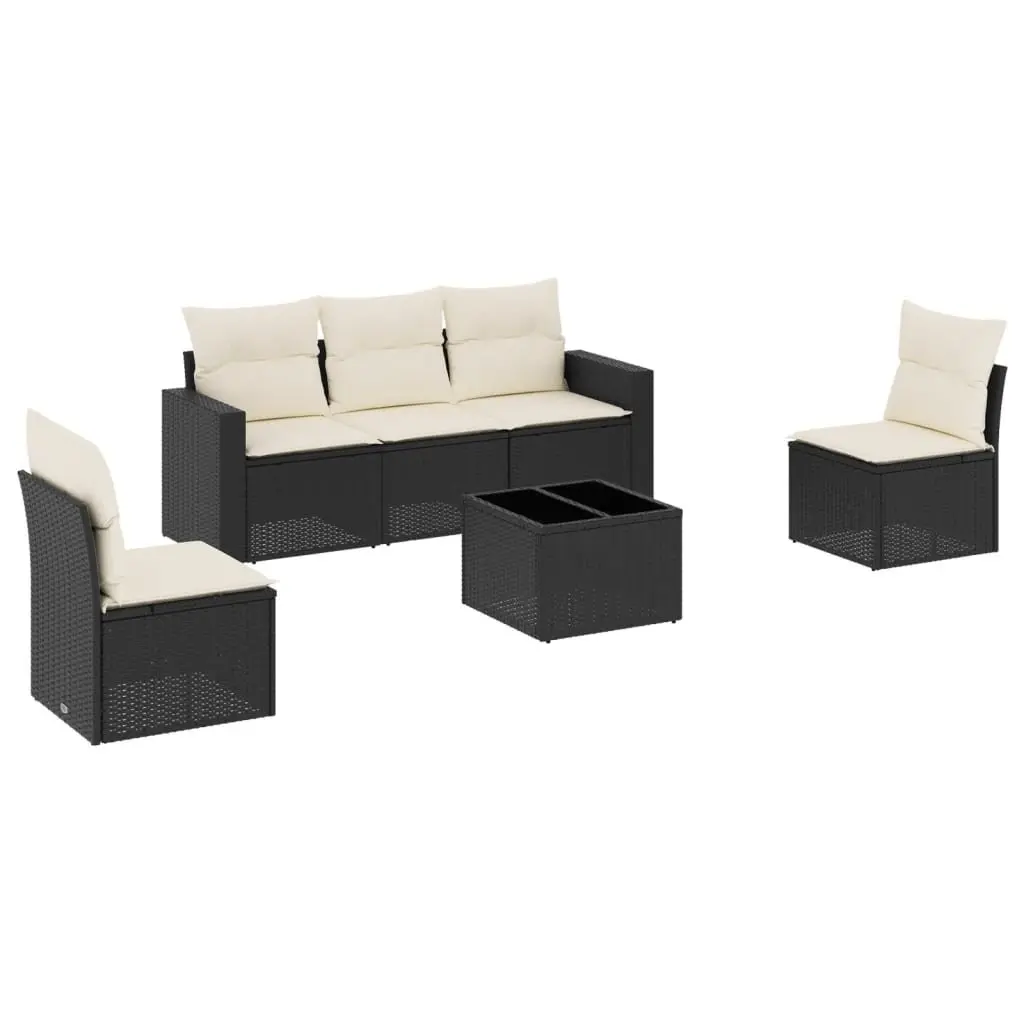 6 Piece Garden Sofa Set Black Poly Rattan Outdoor Sectional Furniture