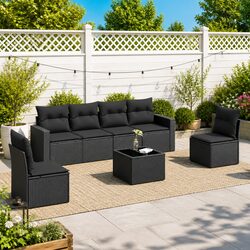 Comfortable 7 Piece Black Patio Sofa Set