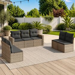 Practical 7-Piece Grey Garden Sofa Set with Storage