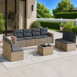 Reliable 9-Piece Grey Poly Rattan Sofa Set for Your Garden