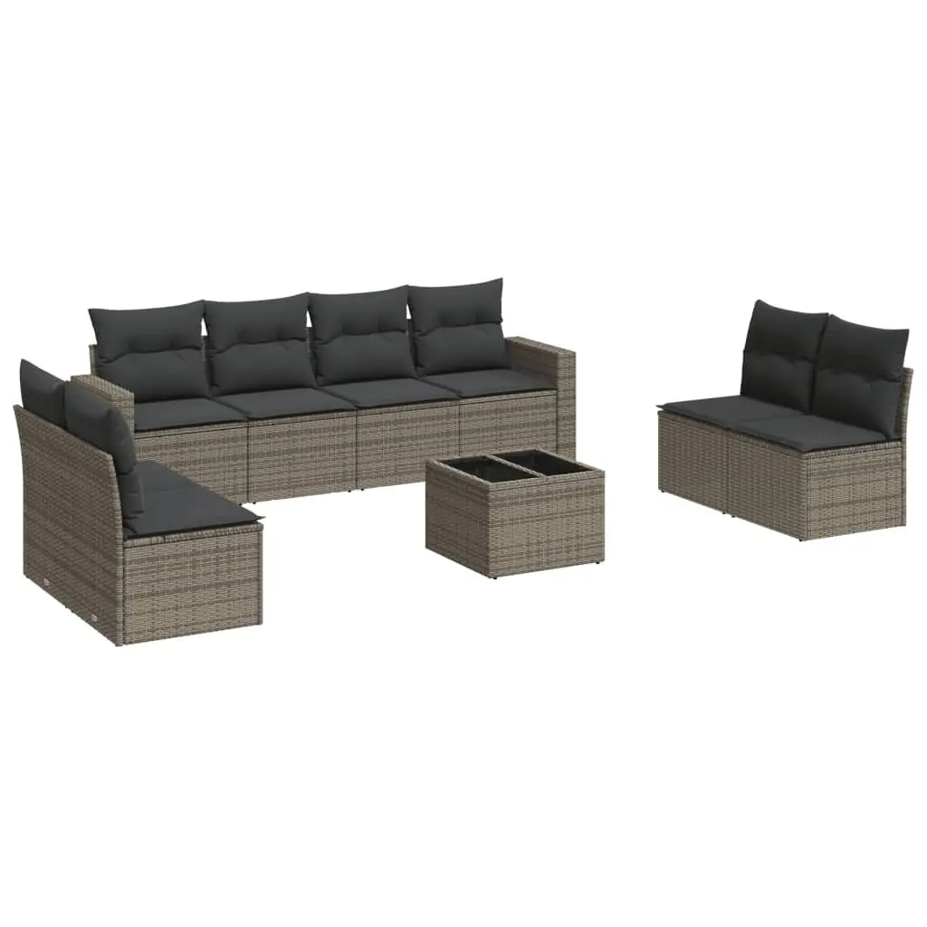 Grey Modular Outdoor Sectional Sofa Set with Cushions and Storage 9 Piece Poly Rattan