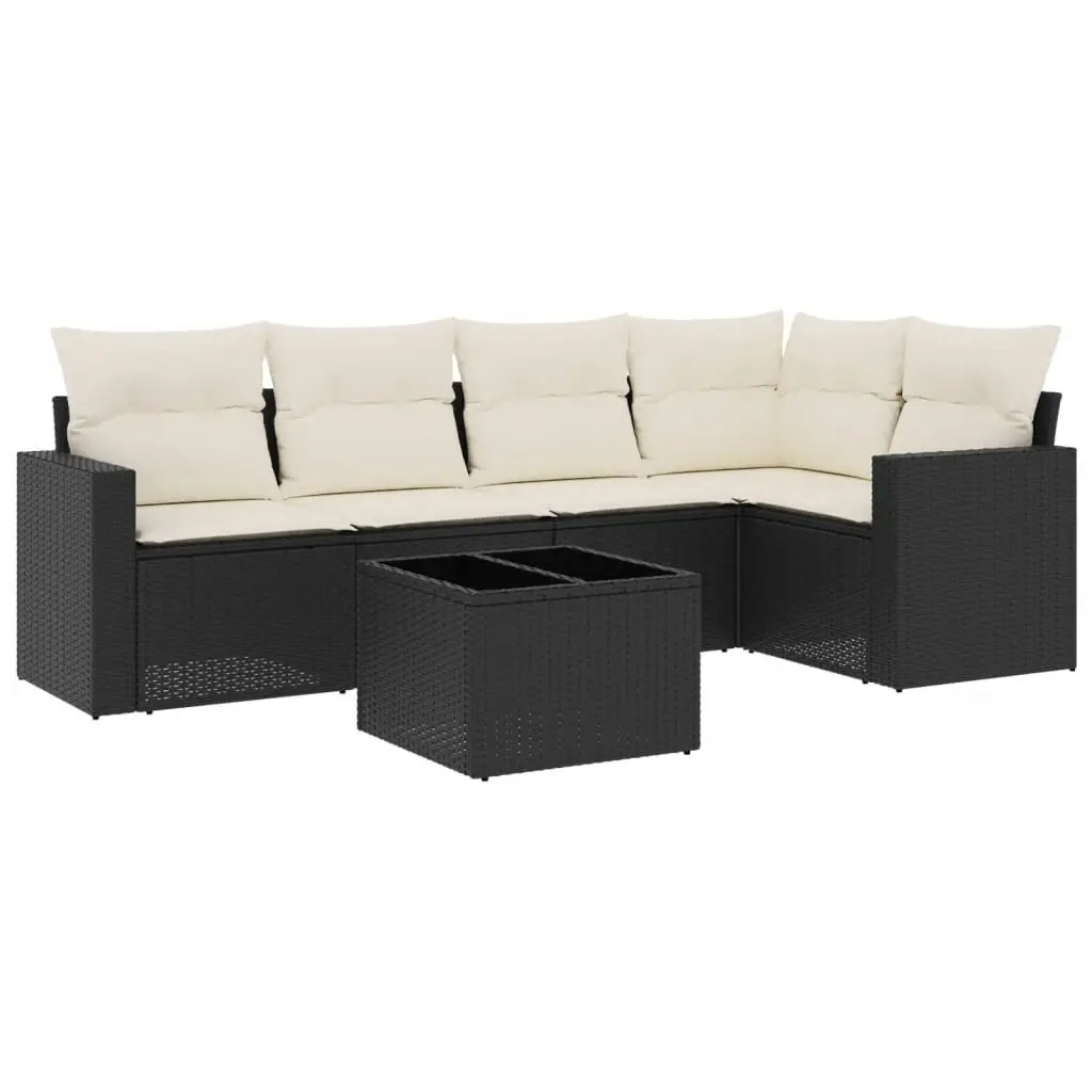Outdoor Sectional Sofa Set 6 Piece Garden Furniture Black Poly Rattan with