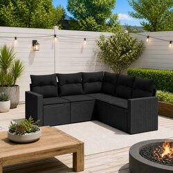 Comfortable 5-Piece Black Outdoor Sectional Sofa Set