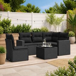 Comfortable 6 Piece Black Patio Sofa Set with Storage