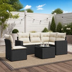 Comfortable 6-Piece Black Outdoor Sofa Set with Storage
